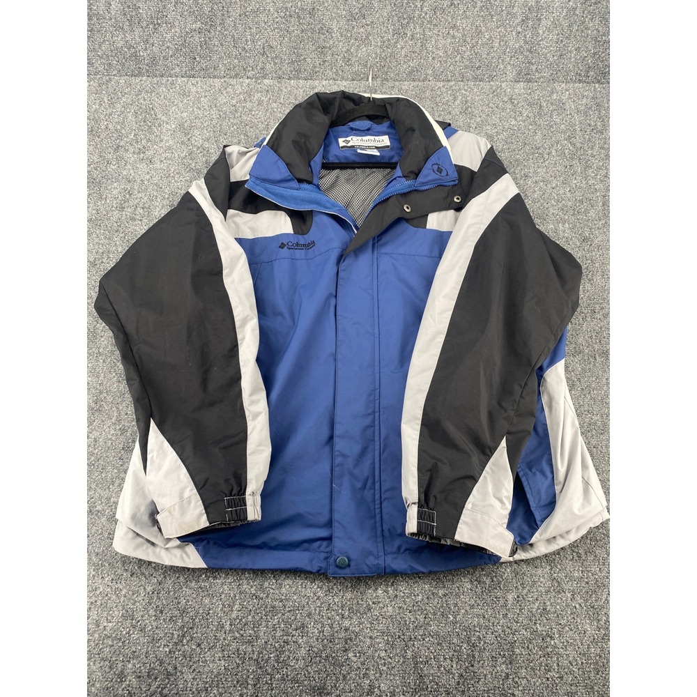 Columbia Interchange Shell Jacket Mens XL Blue Black Grey Colorblock Hiking Coat